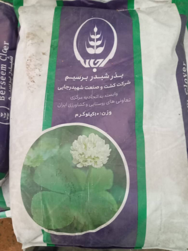 شبدر برسیم پابلند گاوی ده کیلویی شهید رجایی در ارسال هر کدوم موجود باشد ارسال میشود میباشدکیسه پنجاه کیلویی شهید بهشتی